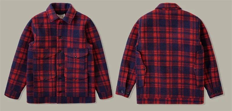 Description Picture 6 of itemRed Tornado Blue Plaid Coat Mid Length Heavy Woolen Mackinaw Cruiser Jacket