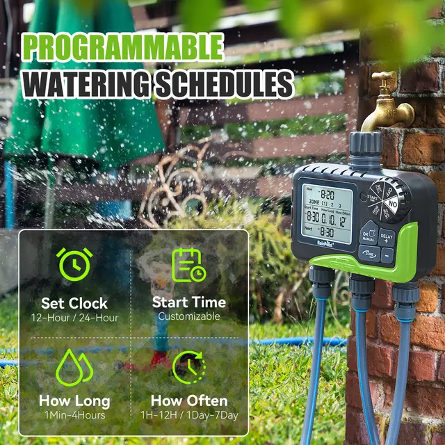 RainPoint Garden Water Timer 3 Zone Programmable Automatic Irrigation Timer With Rain Delay Manual/Auto Mode Watering 4