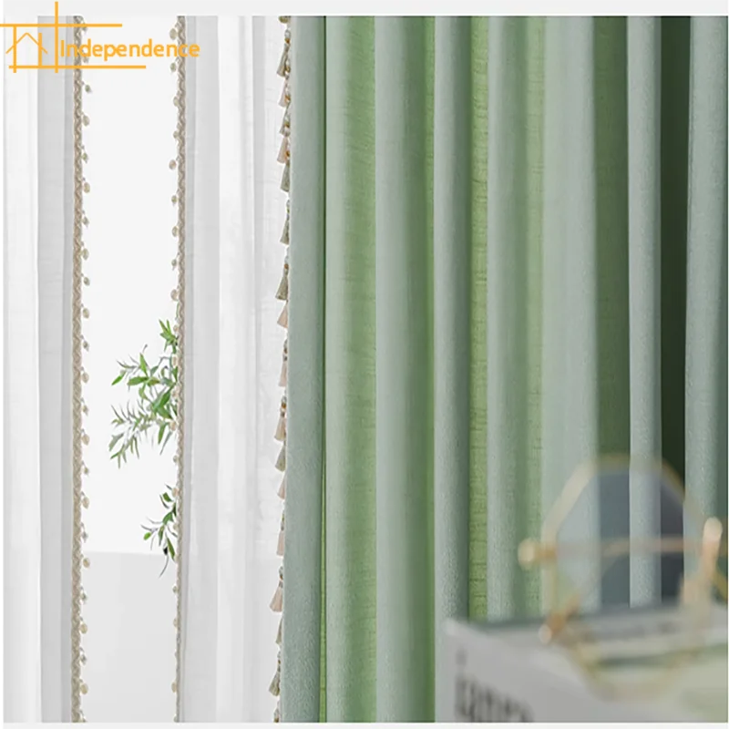 

Jacquard Soft Vertical Wheat Grain High Precision Double-sided Small Fresh Green Curtains for Living Dining Room Bedroom