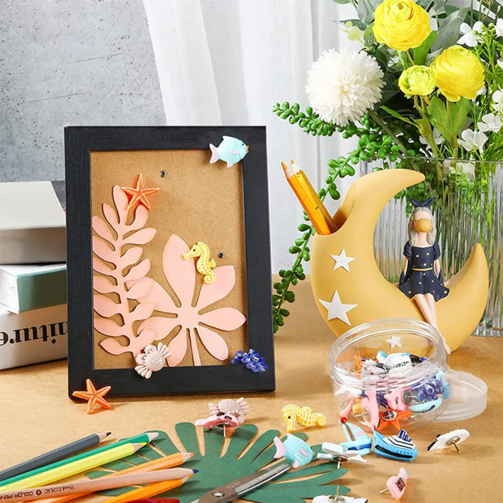 36Pcs 바다 테마 푸시 핀 다기능 압정 지도 그리기 종이 고정 공예 활동 지리 교육 장