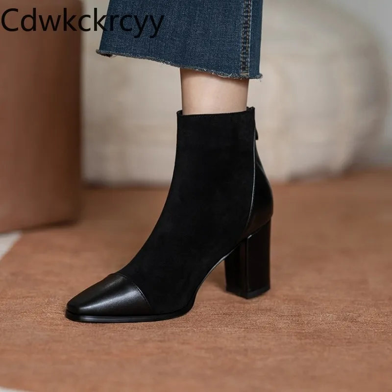 

winter The New British style fashion Round head High heels Short tube boots Back zipper High heels Women boots size 34-43