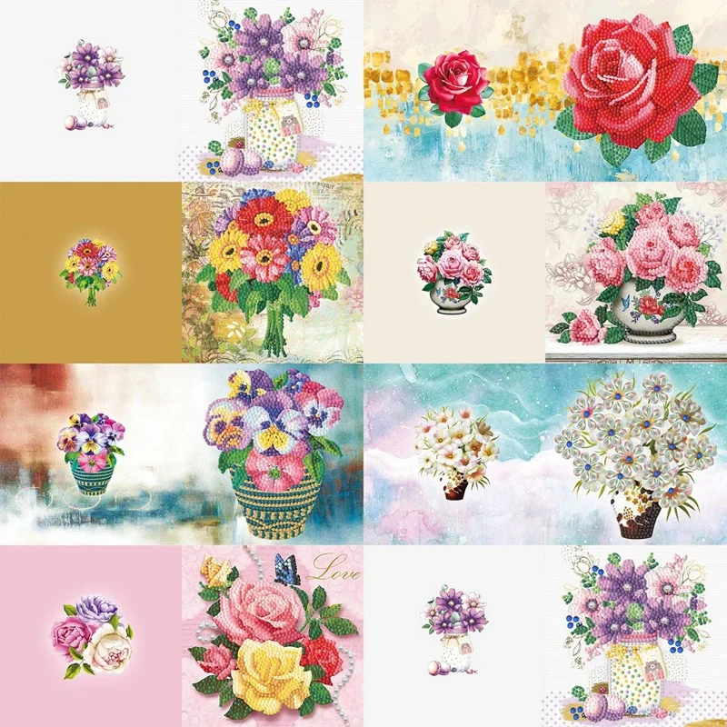 

8PCS DIY Diamond Painting Greeting Cards Flower Rabbit Santa Pattern Special-shaped Drill Blessing Card Crafts Festival Gifts
