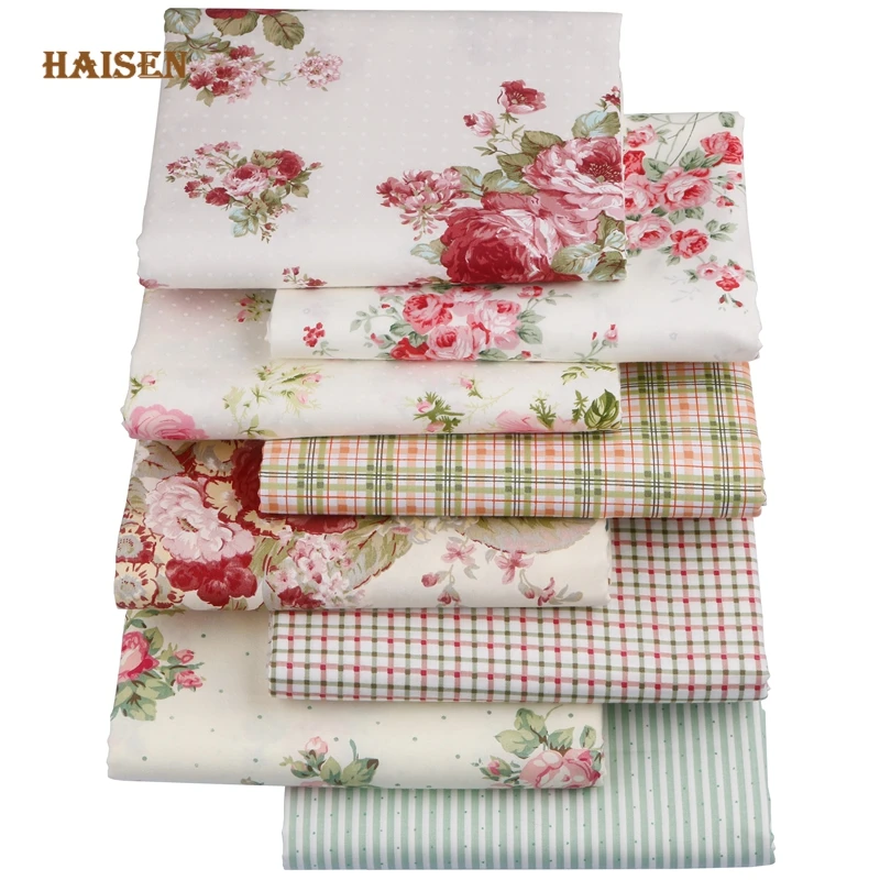 Printed Twill Cotton Fabric,DIY Sewing Quilting Patchwork Clothes Material For Baby&Child,8pcs,40x50cm,Rose Flowers Calico Set