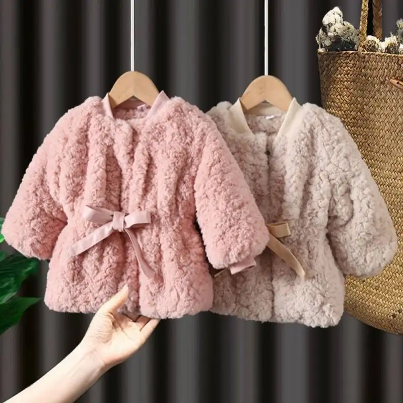 

Girls Fur Coat Jacket Cotton Outwear Overcoat 2022 Soft Warm Thicken Plus Velvet Winter Autumn Christmas Children's Clothing