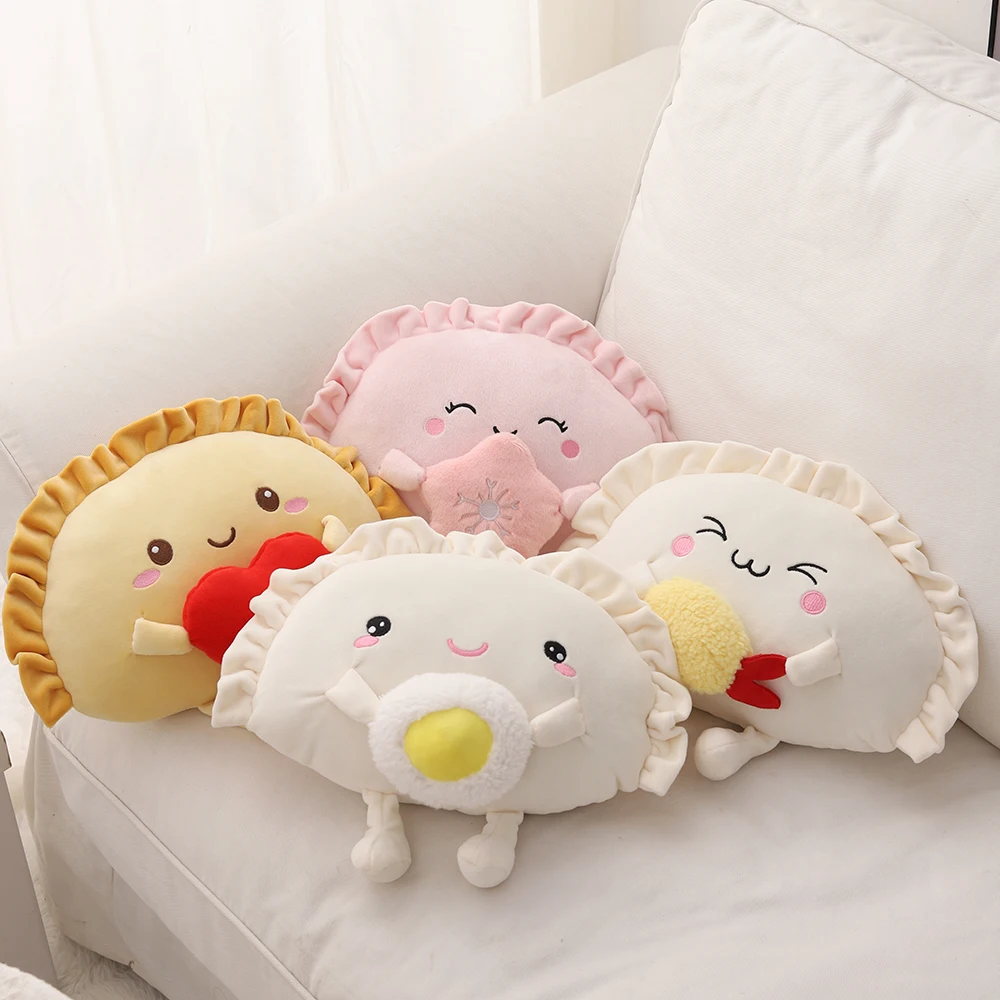 35cm Dumpling Plushies Pillow Cushion Kawaii Food Fried Dumpling with Heart Soft Toy Pink Sakura Decor Hug Pillow Cute Gift