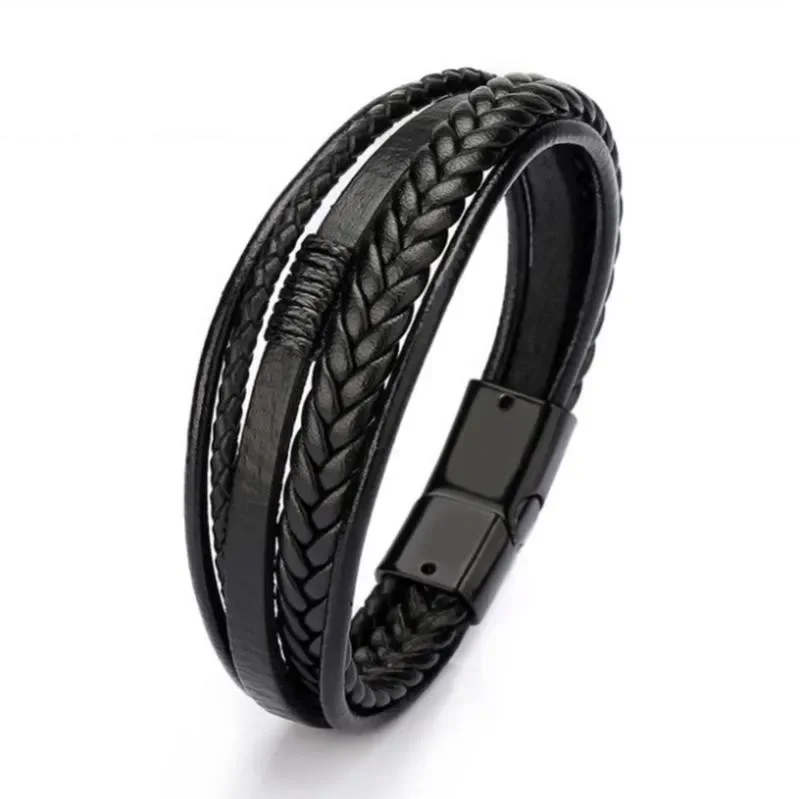 Leather Bracelet Leather Bangle Classic Hand Woven Multilayer Leather Bracelet Men's Cuff Bracelet