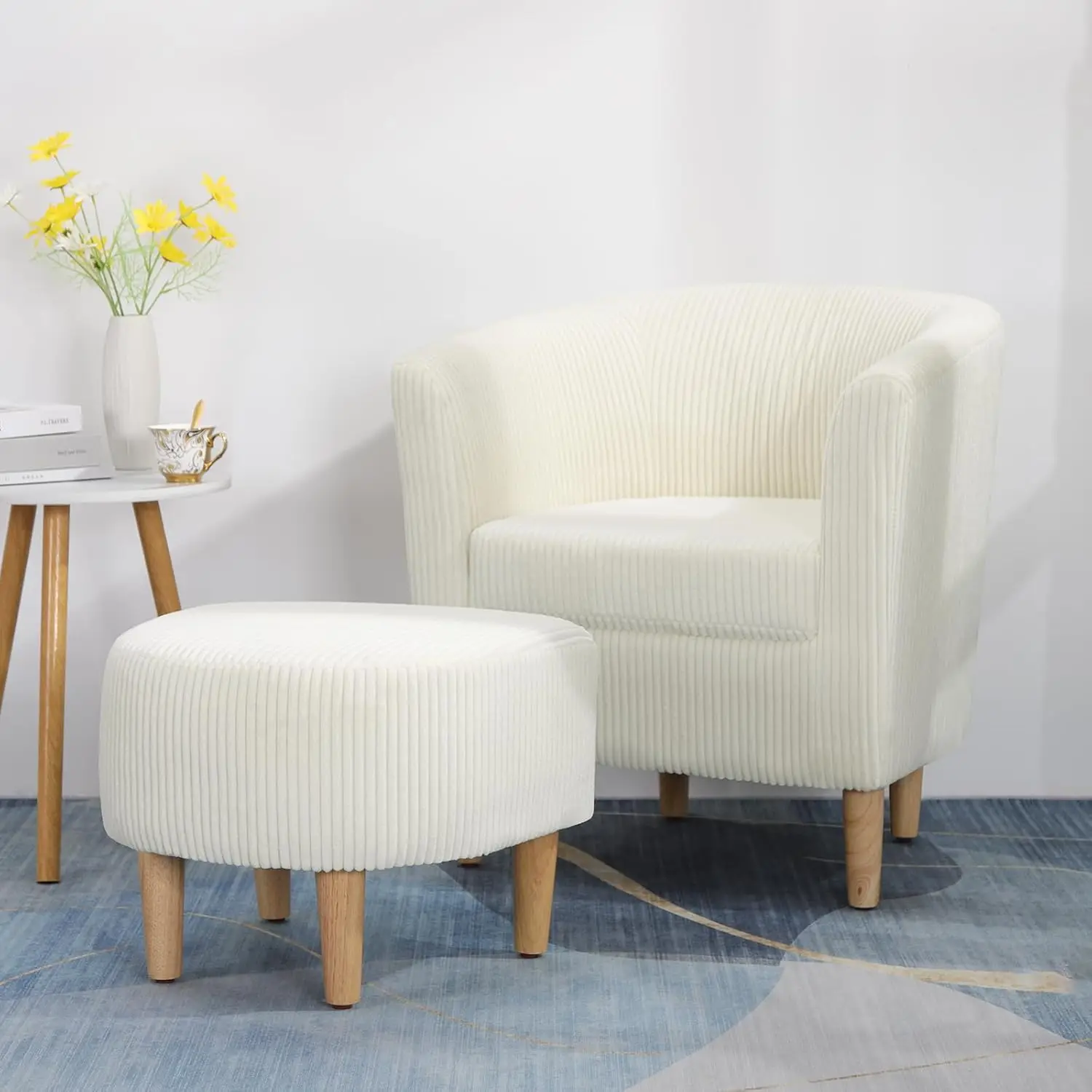 Chairs Set of 2,Barrel Chair with Comfy Armchair Corduroy Living Room Chairs Mid Century Modern Chair Upholstered Club Tub