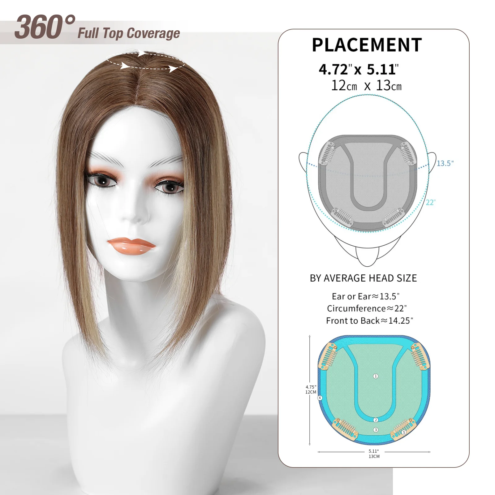 Human Hair Toppers Highlight Topper Human Hair Mono Base 12*13cm Hair Toppers For Women With Thinning Hand Made Topper Piece Clip In 14in