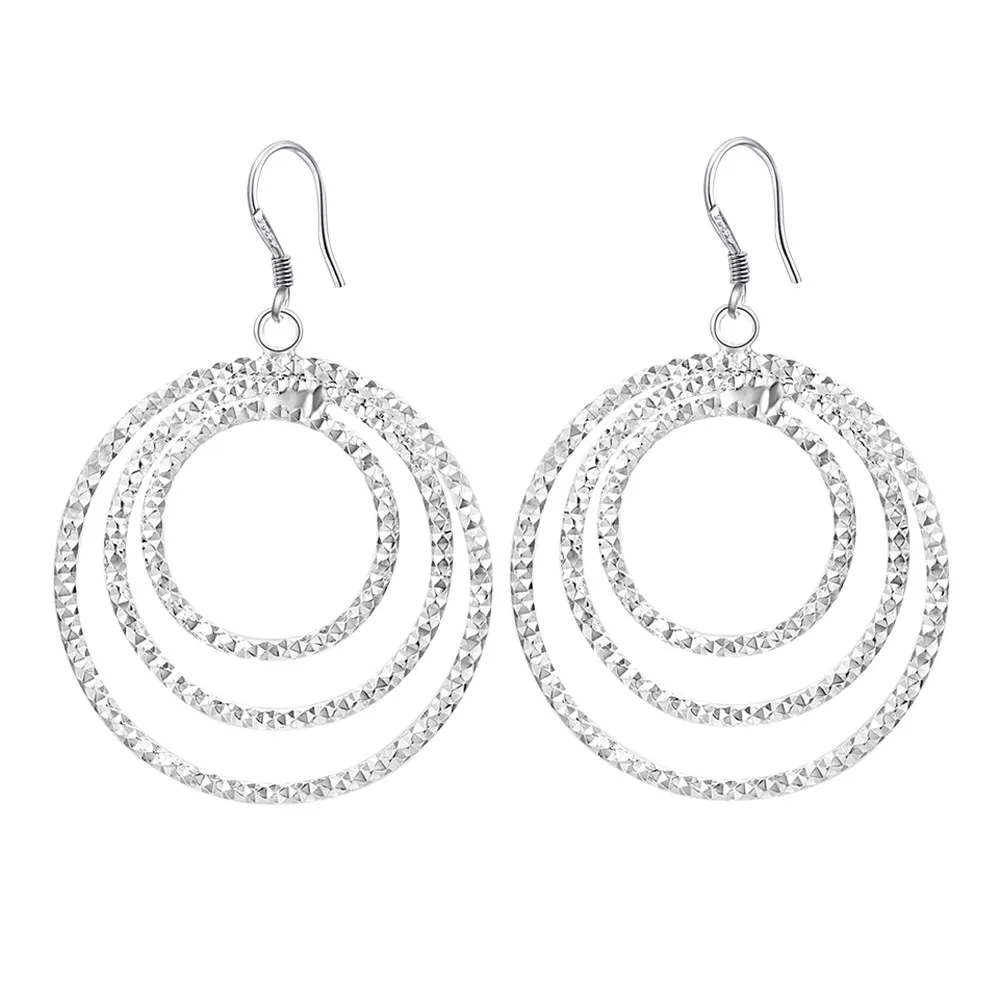 

925 Silver Earrings for Women Shiny Three Round Circle Pendant Earring for Women Lady Wedding Engagement Party Fashion Jewelry