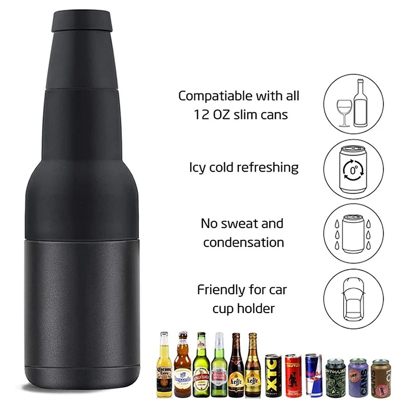 Stainless Steel Beer Bottle Can Cooler Double Layer Insulated Keep Beer Cola Drink Beverage Cold Keeper with Bottle Opener