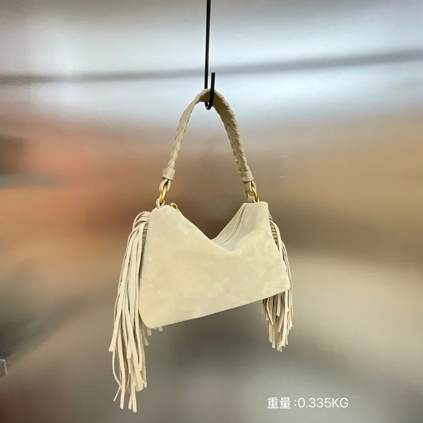 Casual Simple Women Faux Suede Tote Bag Boston Crossbody Handbag Fashion Autumn Elegant Sand Fringe Tassel Shopping Bag