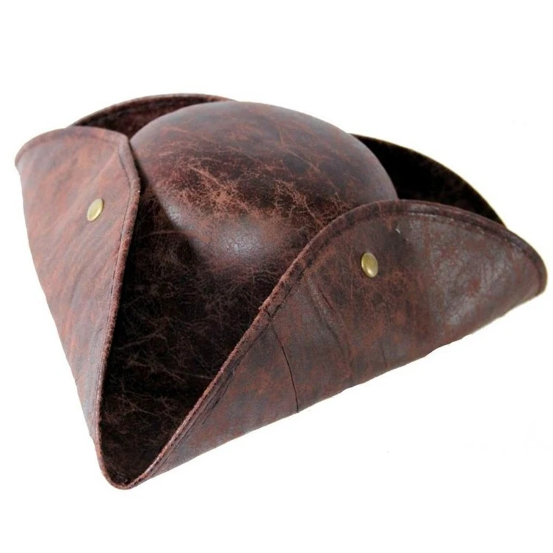 Movie Pirates of The Caribbean Jack Sparrow Jackie Cosplay Hats Unisex Brown Leather Pirate Tricorn Cap Halloween Costume Props