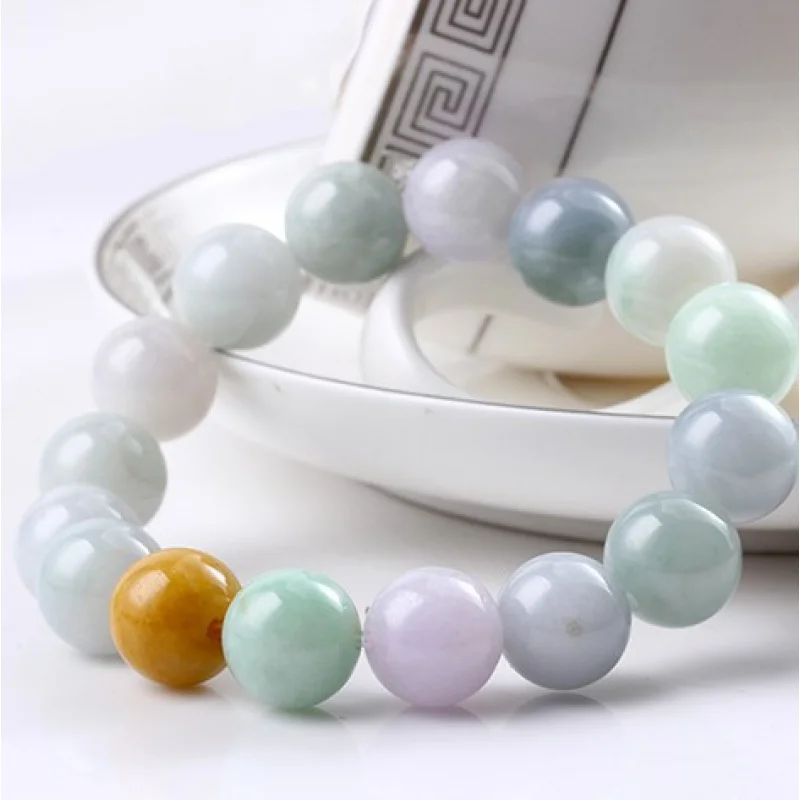 

Myanmar Tricolor Waxy Ball Bracelet Men and Women Couple Jade Fu Lu Shou Elegant