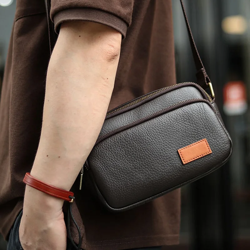 

AETOO Original premium sense leather small bag trend casual men's mobile phone bag summer mini one shoulder crossbody bag men