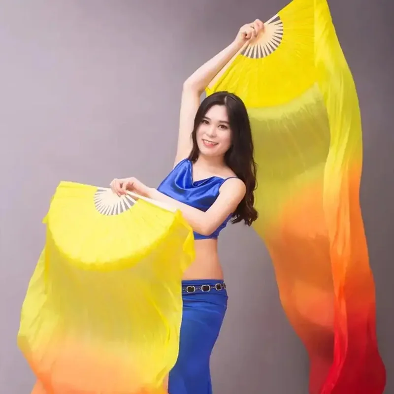 Long Gradient Color Silk Fans For Dancer Practice Home Decor Crafts Ethnic Dancing Performance