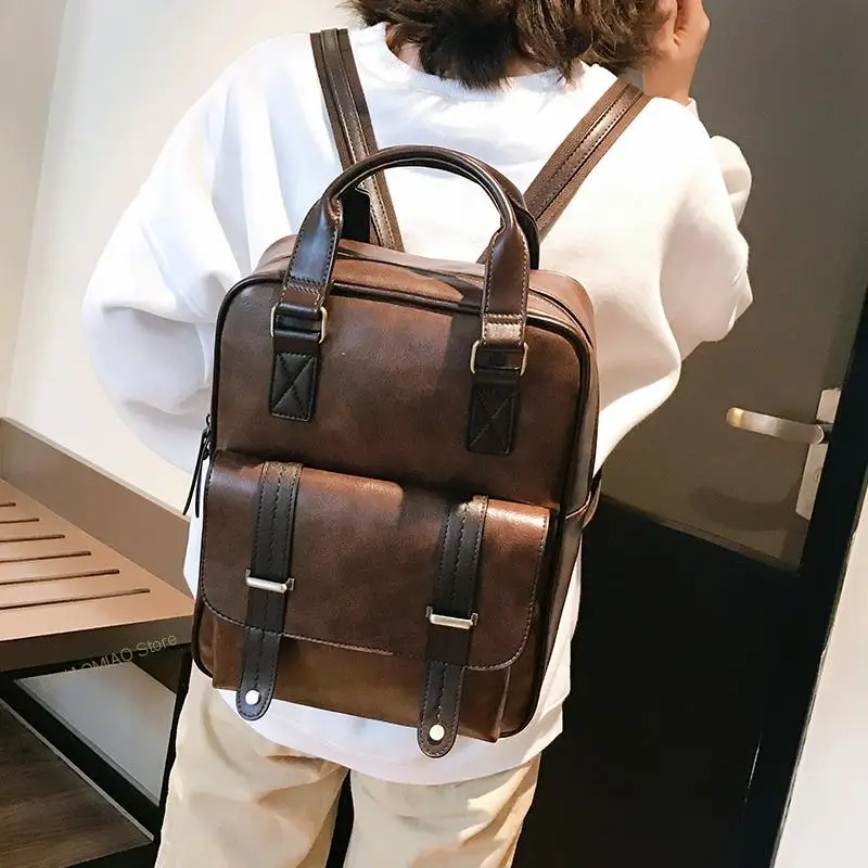 2022 Vintage Backpack PU Backpacks Fashion Leather School Backpack Bags for Teengers Girls Large Capacity Mochila Shoulder Bags