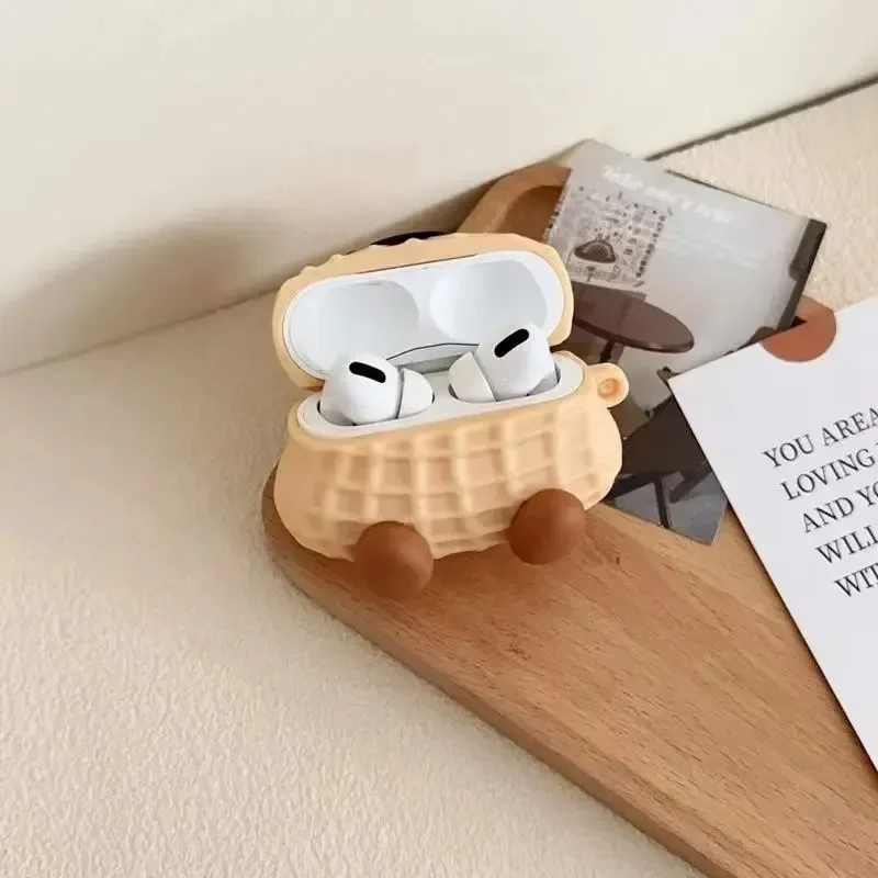 Creative Fun Stereoscopic Peanut Emoji Headphone Cover for Apple Airpods 1/2 Pro/Pro2 3 4 Silicone Drop-proof Soft Case