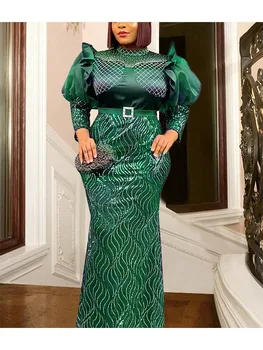 Amaka Long Puff Sleeve Sequin Dress