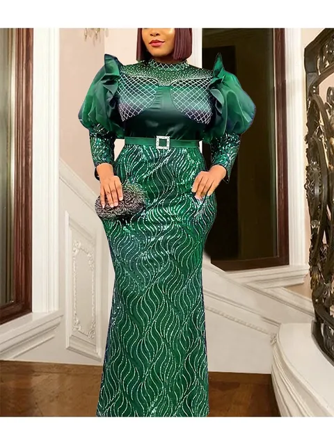 Amaka Long Puff Sleeve Sequin Dress