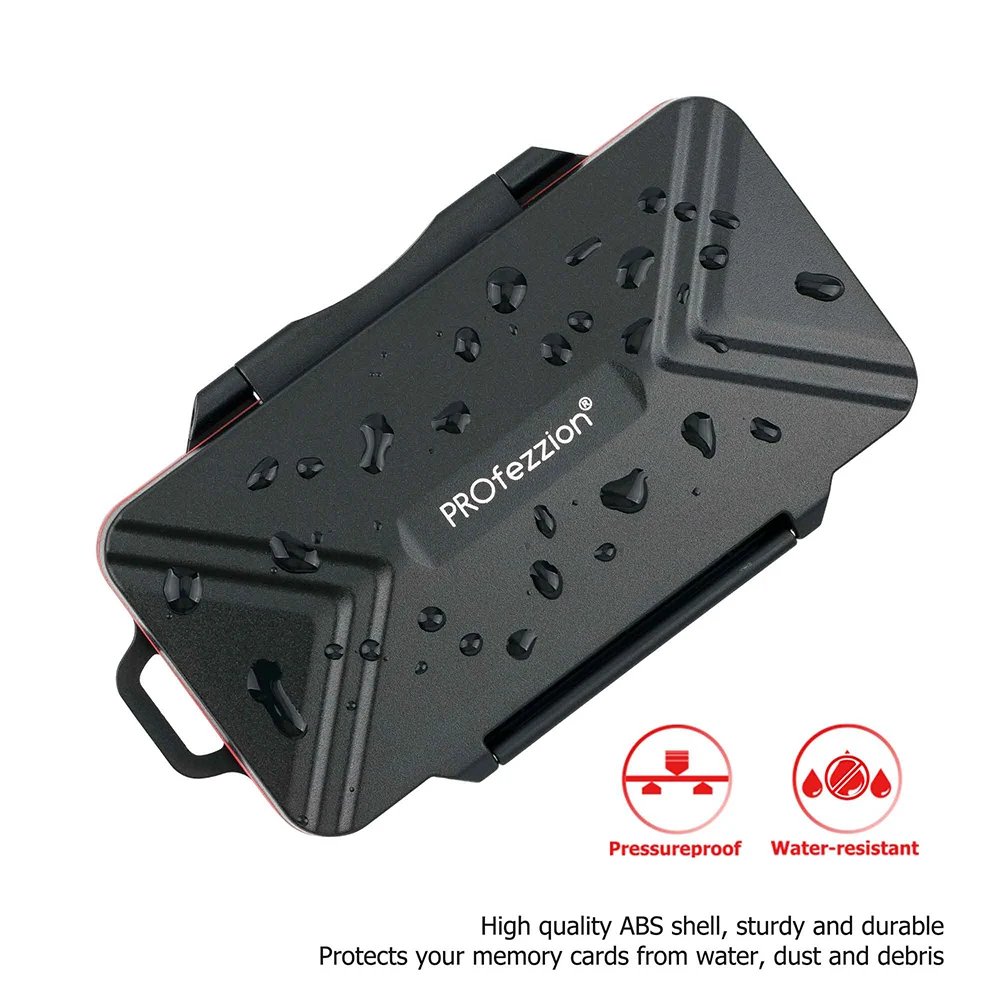 PROfezzion 36 Slots SD Card Case Waterproof CF Micro SD Card Holder Storage Box with Carabiner Memory Card Container Microsd