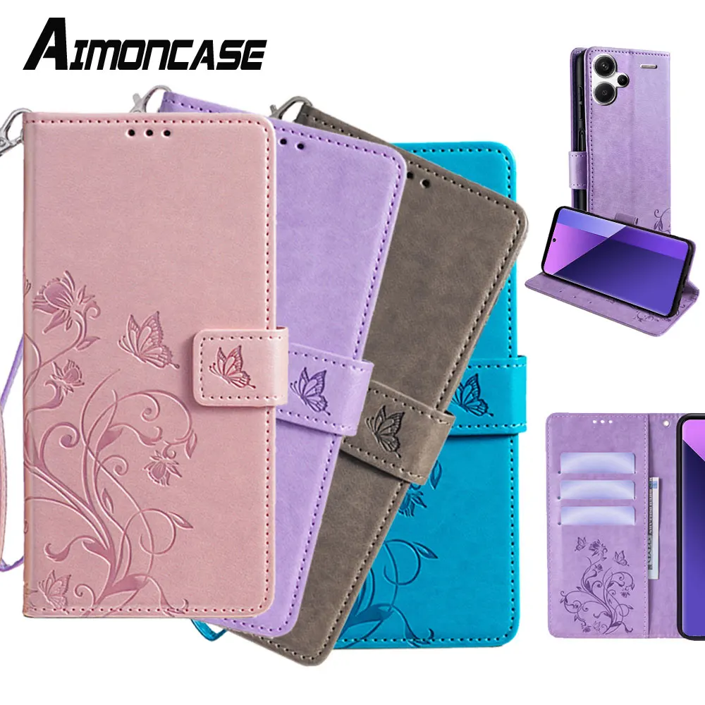 Embossed Solid Color Leather Wallet Case - Premium Protective Cover