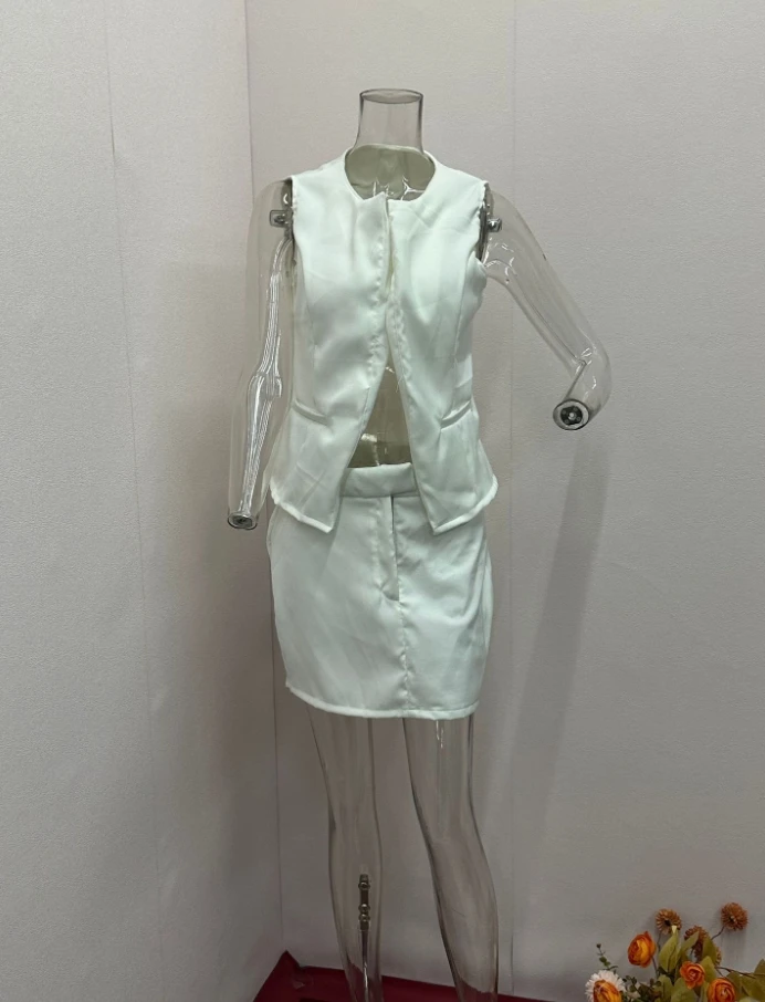 Women's Summer Solid Color Bottom Fashion Casual Commuter Suit Sleeveless Vest Short Skirt Wrapped Hip Set for Women