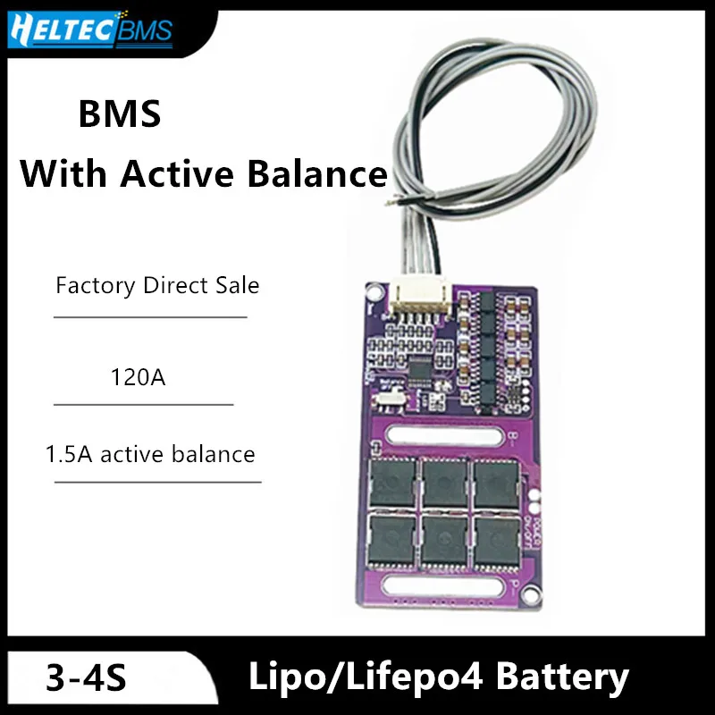 

12.6V 14.6V BMS 4S 3S 120A with 1.5A Active balance current for Lipo/Lifepo4 Battery Pack