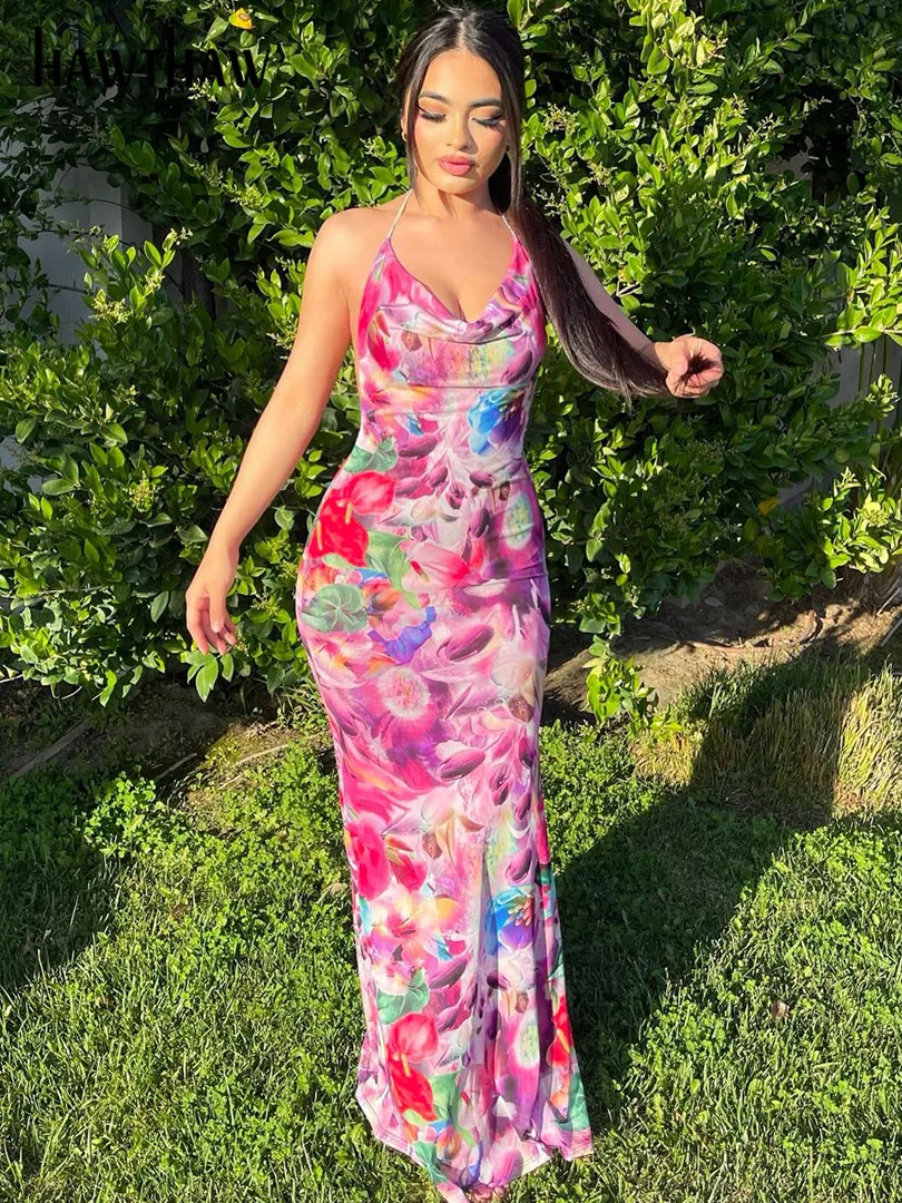 

Hawthaw Women Elegant Party Club Streetwear Bodycon Beach Vacation Long Dress 2024 Summer Clothes Wholesale Items For Business
