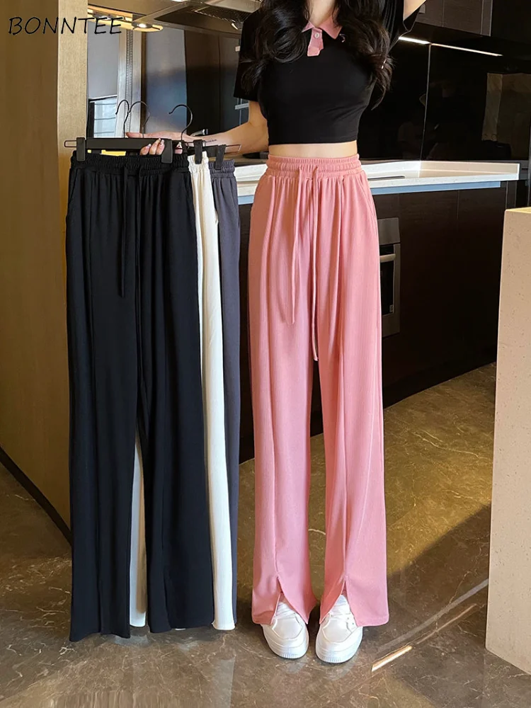 

Pants Women 4 Colors Folds Simple Daily Cozy Casual Basics All-match Spring Solid Korean Style Ladies Breathable Attractive New