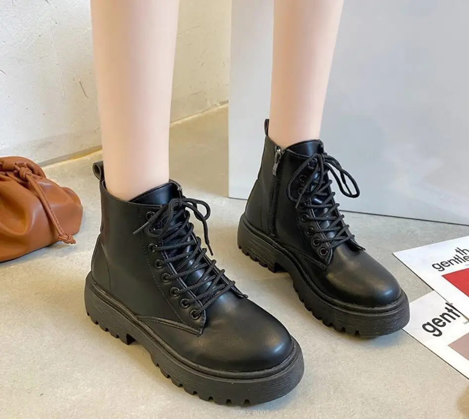 Sexy Women Boots New In Motorcycle Ankle Boots Wedges Female Lace Up Platforms Winter Black Leather Oxford Shoes Women Boots