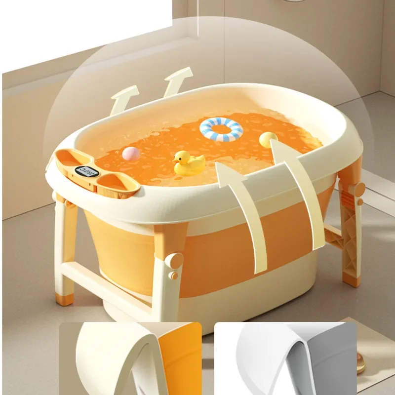 

Baby Large Swimming Bathtub Can Sit Lie Portable Bathtub Real-time Temperature Sensing Folding Basin Safety Material Bath Basin