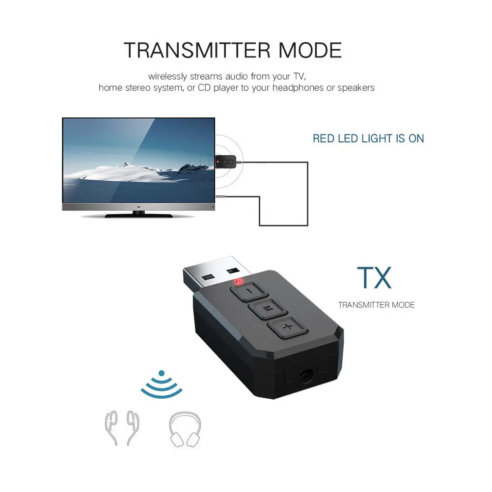수신기 USB 무선 오디오 어댑터 5.0 칩 안정적인 낮은 대기 시간 오디오 신호 송신기 게임 콘솔 헤드폰