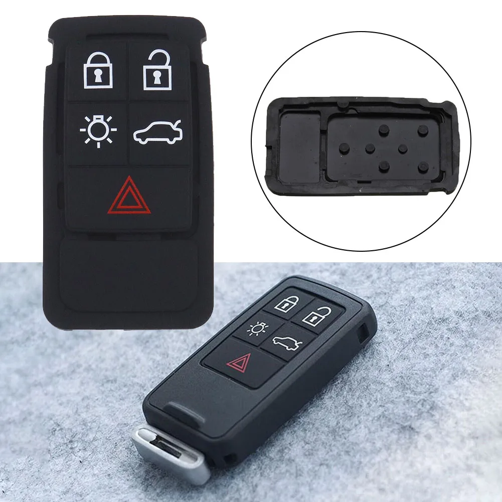 

5 Button Car Key Shell Button Skin For Volvo XC60 XC 70 V70 S60 S80 Rubber Black Car Remote Key Fob Pads Soft, Wear-resistant,