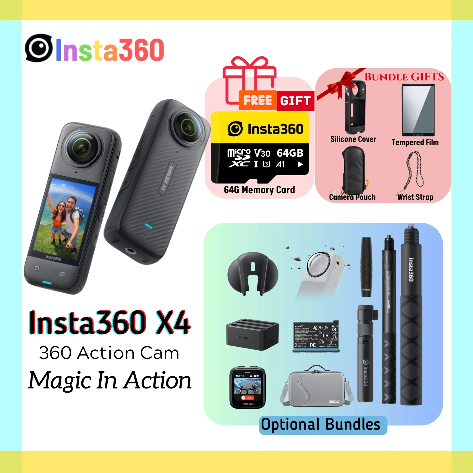 新品 ☆ Insta360 X3 ほしく 360° アクションカメラ オリジナルバンドル