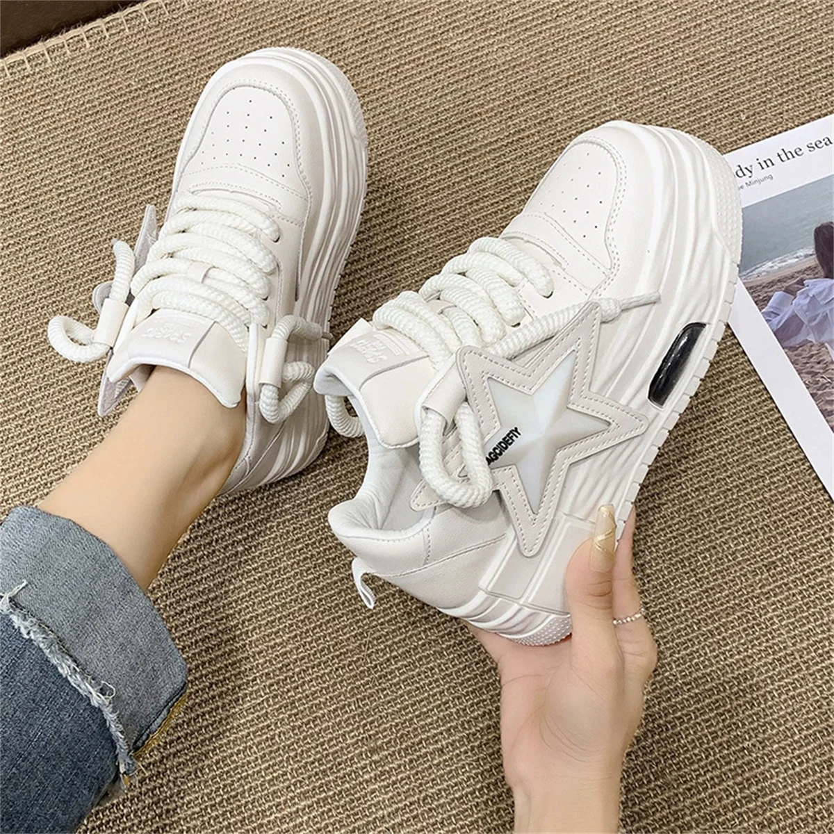 New light fashion all casual small white shoes muffin thick soled ladies board shoes 4