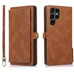 Magnetic Removable Leather Wallet Flip Case with Multi Card Slots - S20 Plus (Brown)