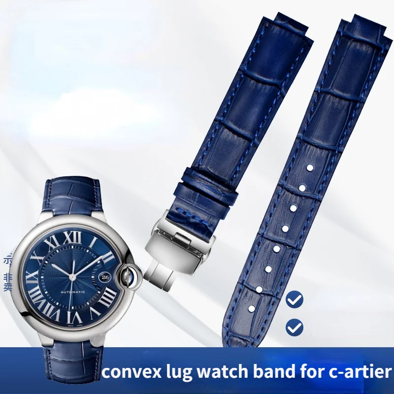 

uhgbsd Watch Band Replacement For Blue Balloon Leather Strap Butterfly Buckle Convex Lug StrapS 18 20mm