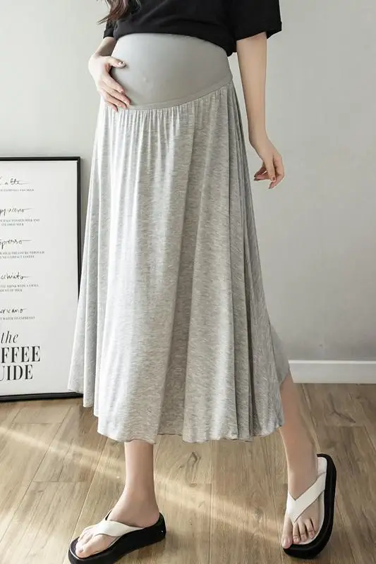 2322# Summer Thin Soft Modal Maternity Skirts Elastic Waist Belly Loose Full-Skirted Bottoms For Pregnant Women Pregnancy Casual