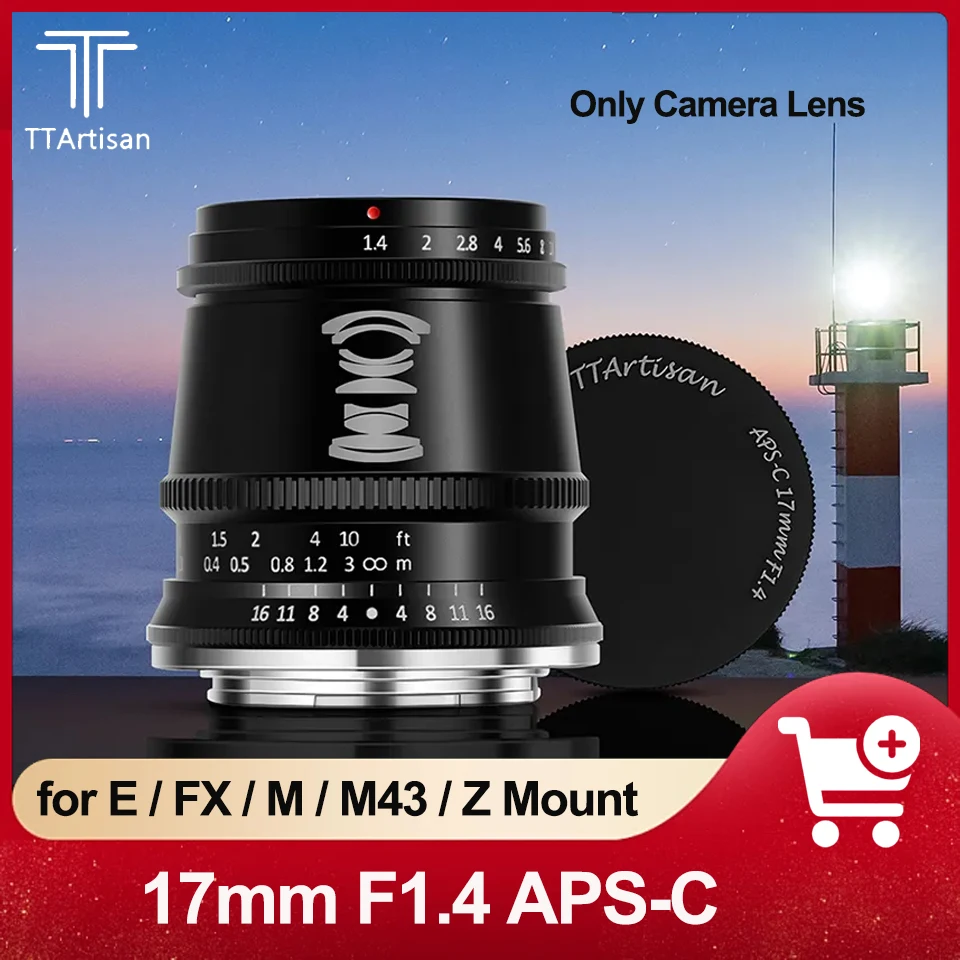 Ttartisan 17Mm F1.4 Aps-C Obiettivo Per Fotocamera Con Messa A Fuoco Manuale Per Fotocamera Mirrorless Sony E/Fuji X/Canon M/M43 Mount