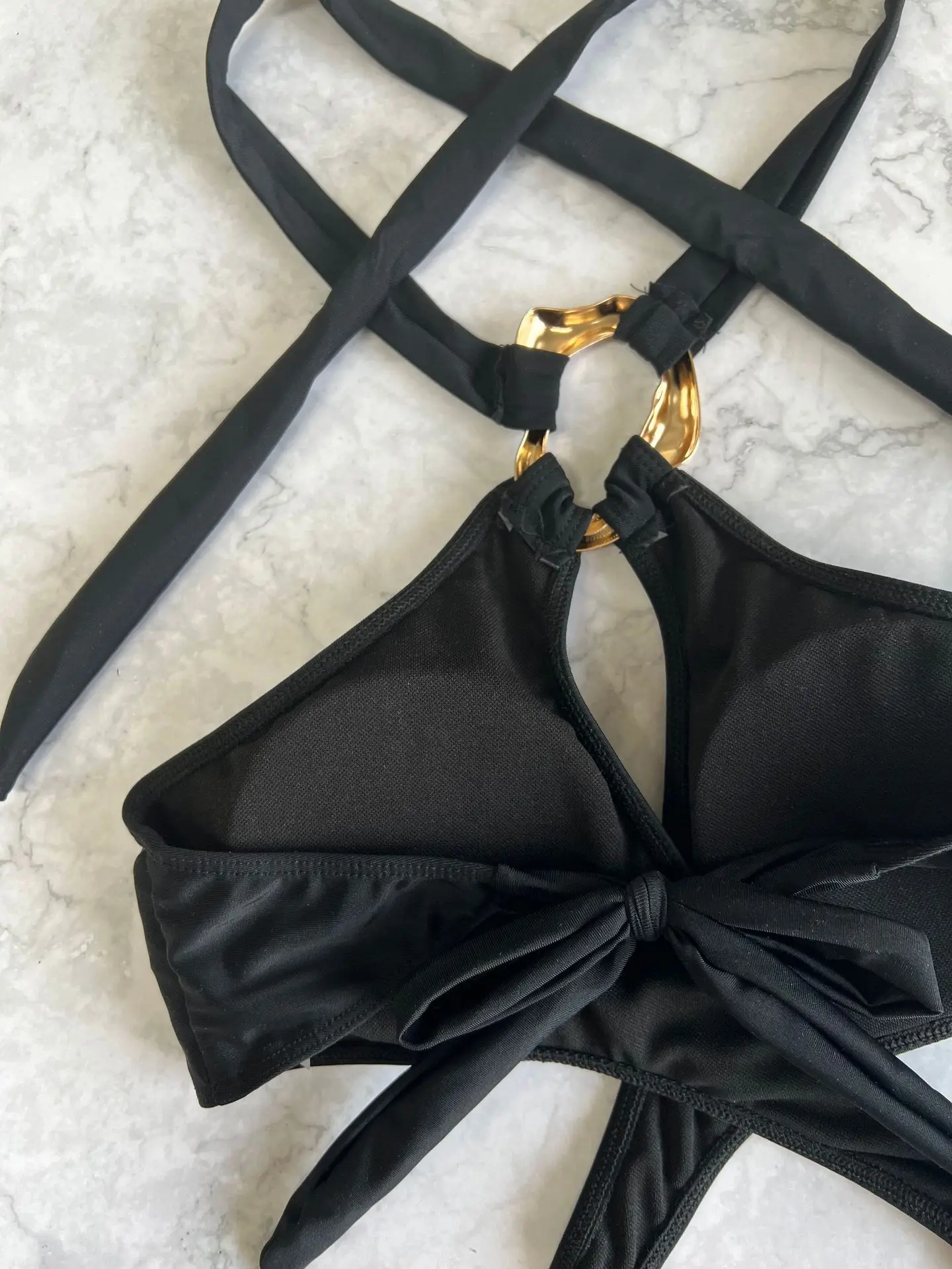 Black High Waist Monokini - Sexy Cross Hollow Back Tie Bikini Bathing Suit for Women