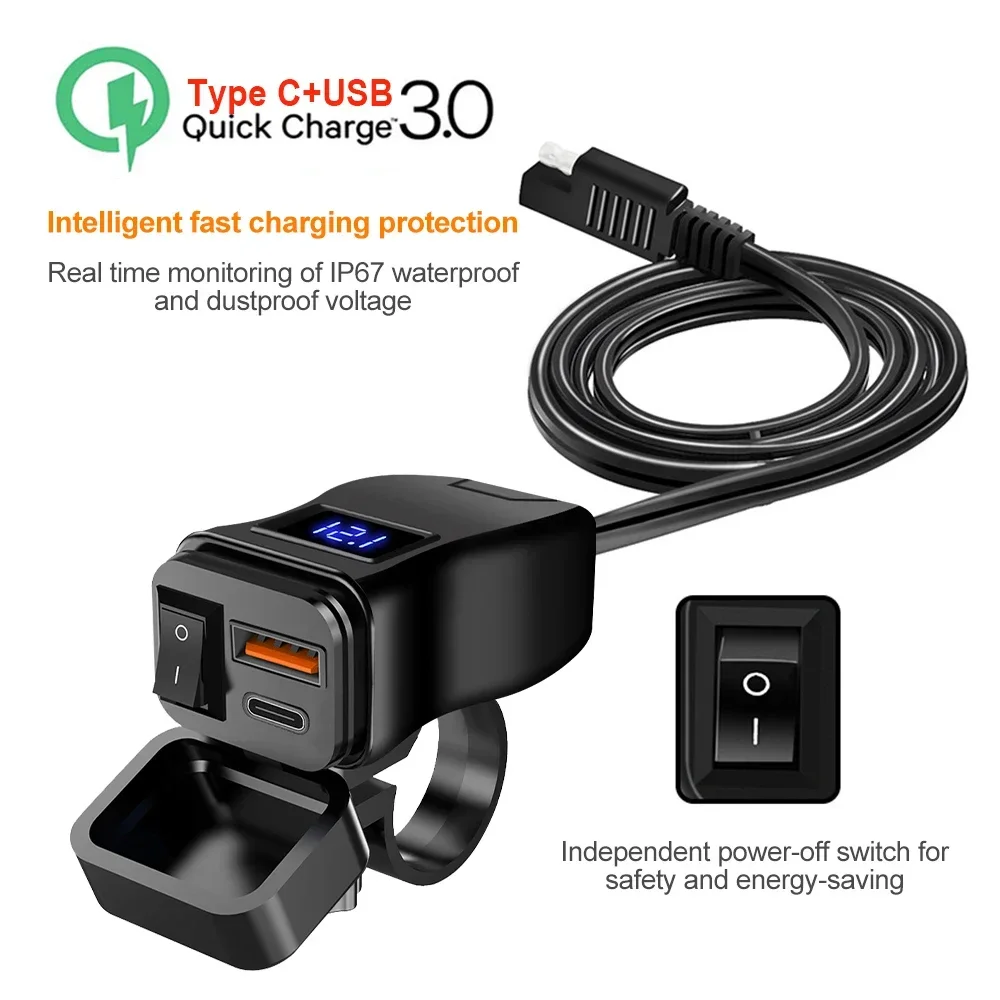 Caricatore USB QC3.0 Doppia Porta Per Auto E Moto - 12/24V, Ricarica Rapida, Copertura Impermeabile
