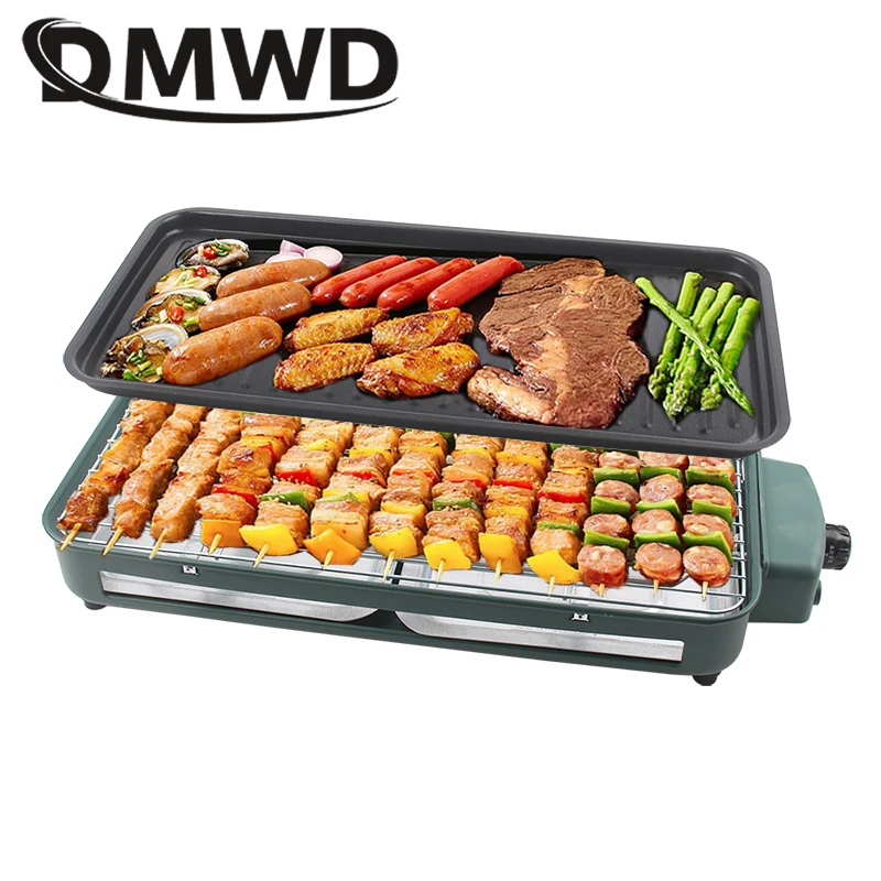 Electric Griddle Household Electric Grill Indoor Smokeless Skewer Griddle Food Barbecue Baking Pan Roaster Non-Stick BBQ Roasting Omelette Oven