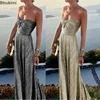 2025Women's Elegant Club Party Dresses Sexy Chest Wrapping Gold Stamping Long Party Dress INS Casual Big Swing Dress for Evening
