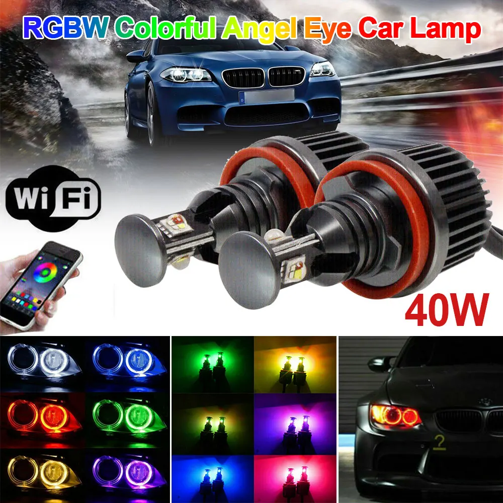 

2Pcs 40W H8 RGB WIFI Control LED Angel Eyes Error Free Halo Ring Marker Side Light Bulb for BMW E90 E92 E60 328i 335i E70