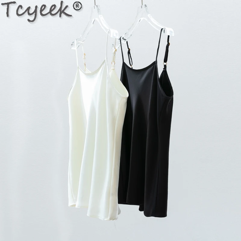 

Tcyeek 100% Mulberry Silk Womens Tops Sexy Camis Summer Black Top for Women Clothes 2024 Underwear 40mm Real Silk Tops Slim Fit