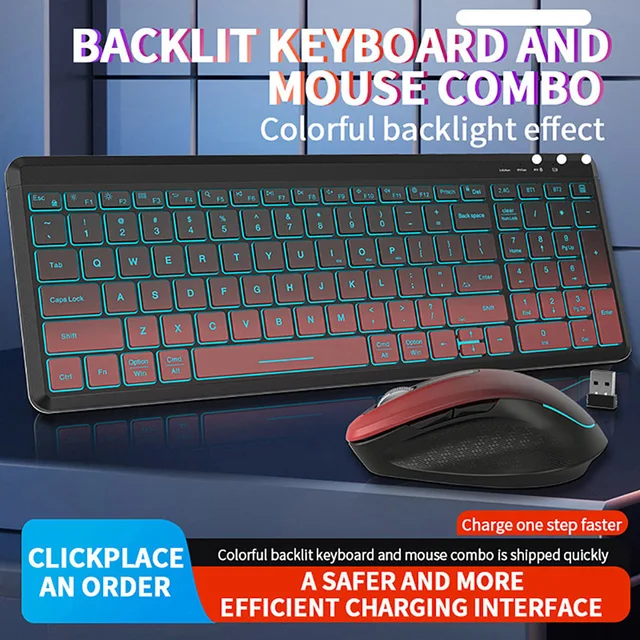 RGB Backlit Silent Wireless Keyboard and Mouse Combo 2.4G Dual Mode Rechargeable Wireless Keyboard Mouse set for Desktop/Laptop 3