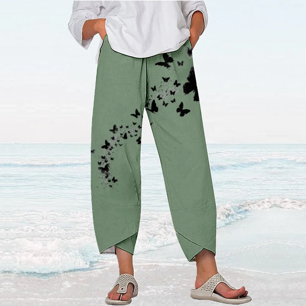 

Summer Retro Butterfly Print Pants Y2k Clothes Streetwear Women Beach Trousers Loose Sweatpants Joggers Women Capri Pantalones