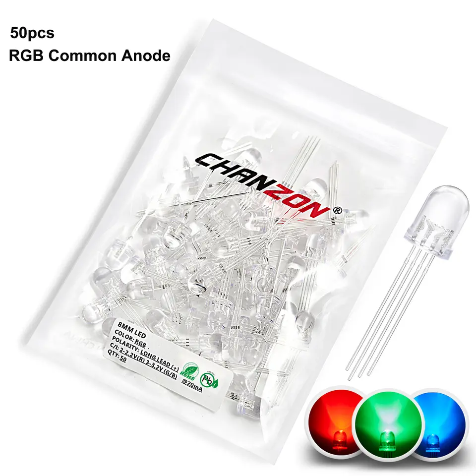 5mm 8mm 10mm Led Diode RGB Light Emitting 4 Pin Common Anode Cathode Tricolor Multicolor Clear Diffused DIY PCB Lamp Bulb image 7