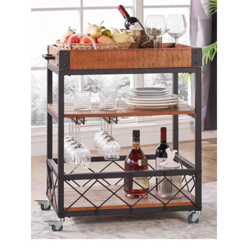 American solid wood dining car home kitchen retro mobile trolley wine cart hotel restaurant food delivery cart