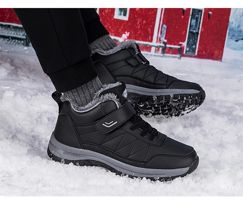 2023 Winter Men Boots Plush Leather Waterproof Sneakers Climbing Shoes Unisex Women Outdoor Non-slip Warm Hiking Ankle Boot Man